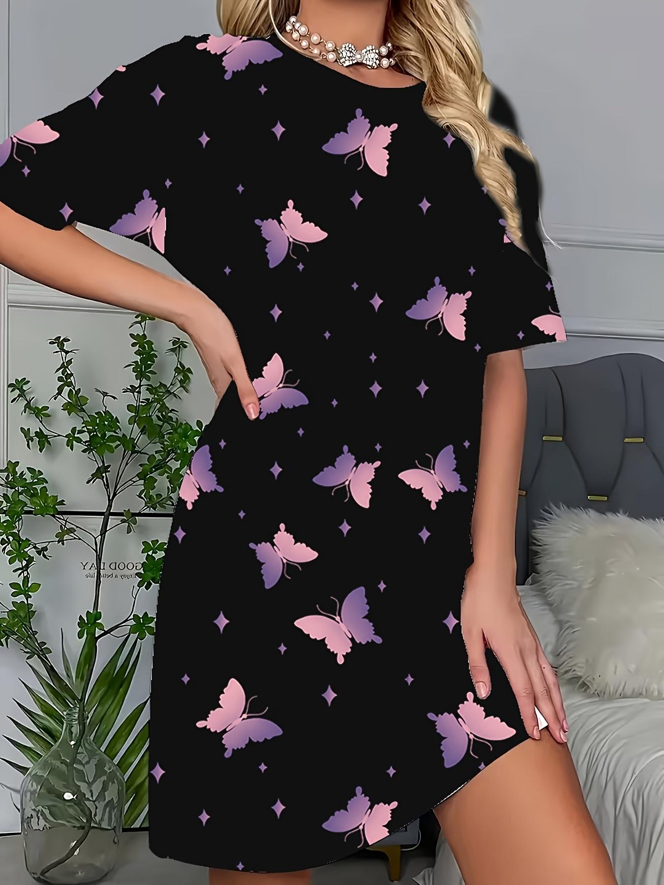 Women s Casual Round Neck Long T-Shirt Pajamas. Gradient Iridescent Butterfly Print Short Sleeve Nightgown Loungewear L дубильна кора
Women s Casual Round Neck Long T-Shirt Pajamas. Gradient Iridescent Butterfly Print Short Sleeve Nightgown Loungewear L дубильна кора
