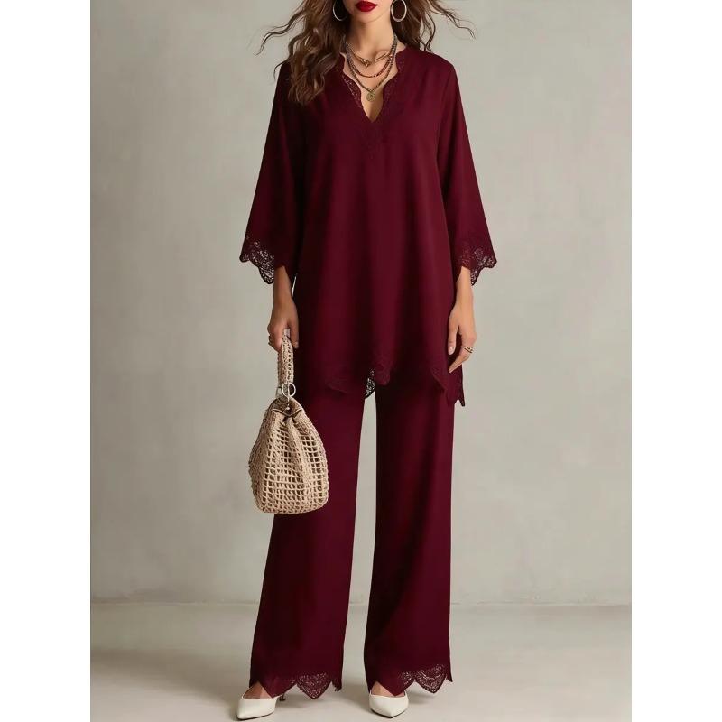 New Loose-fitting Casual Solid-color Women s Mid-length V-neck Lace-edged Wide-leg Pants Set 3XL бордовий
New Loose-fitting Casual Solid-color Women s Mid-length V-neck Lace-edged Wide-leg Pants Set 3XL бордовий