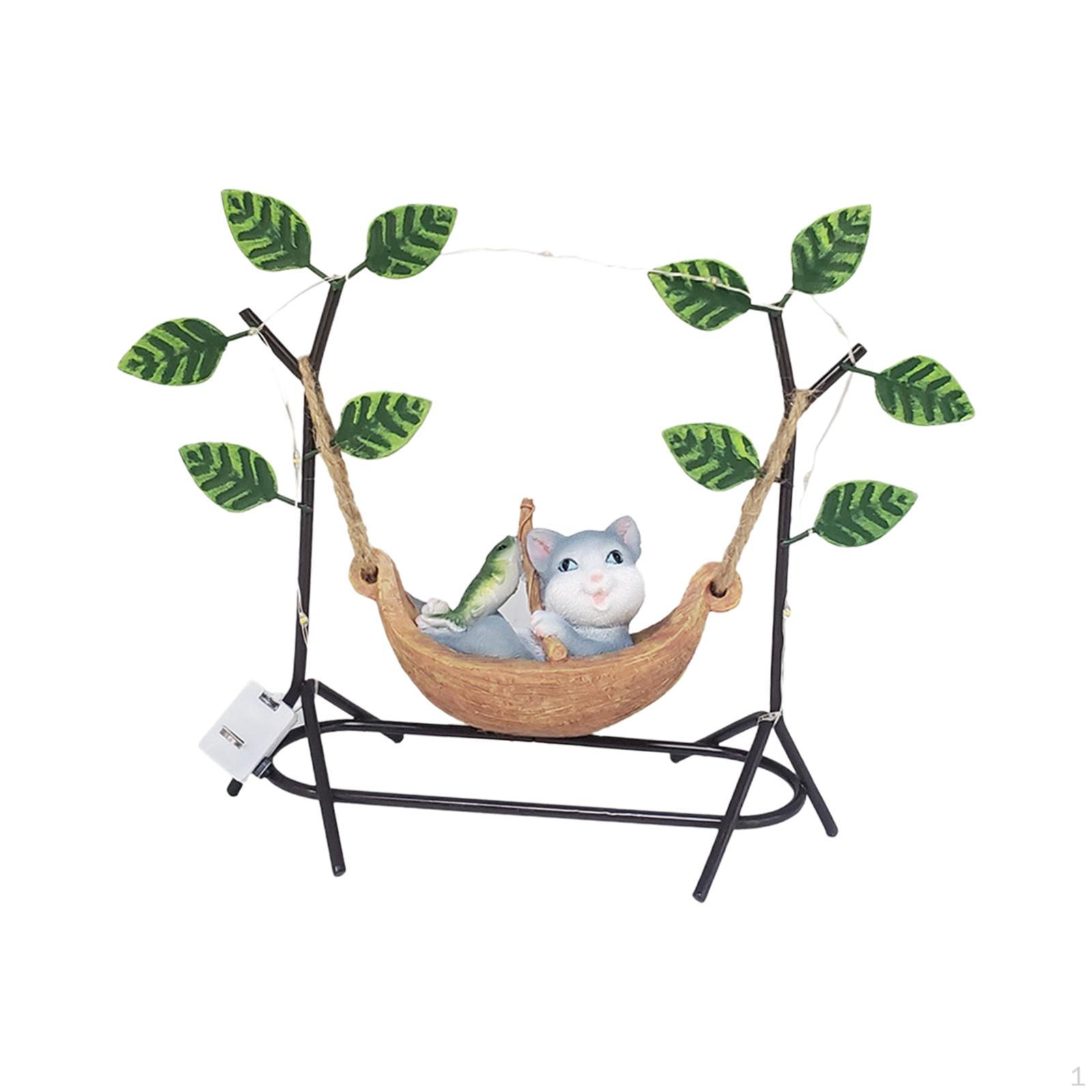 Подвесная статуя животного на качелях, сад из смолы, милый миниатюрный гамак Cat