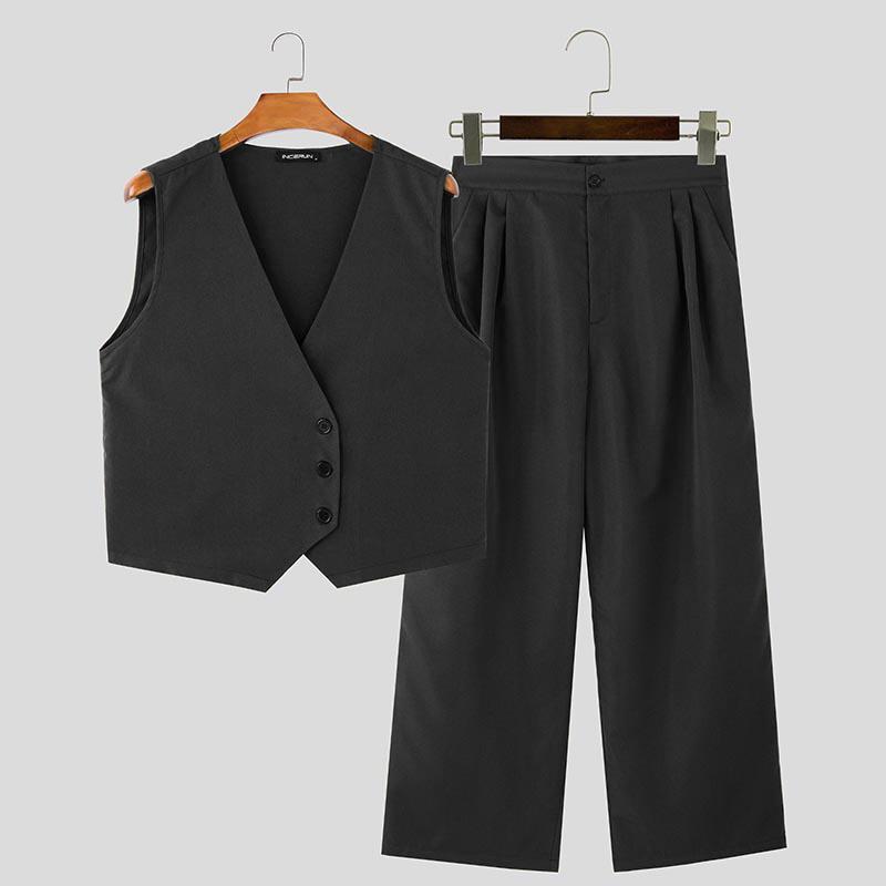 INCERUN Комплект из двух предметов для мужчин, без рукавов, с пуговицами, короткие жилеты, длинные брюки
INCERUN Комплект из двух предметов для мужчин, без рукавов, с пуговицами, короткие жилеты, длинные брюки