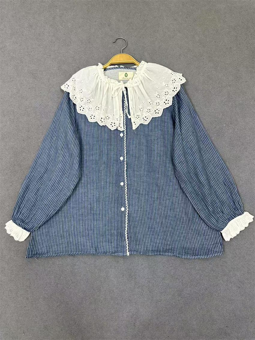 Johnature Women Spring Forest-Style Color-Block Hollow Embroidered Lace-Up Collar Striped Shirt Versatile Tops One Size
Johnature Women Spring Forest-Style Color-Block Hollow Embroidered Lace-Up Collar Striped Shirt Versatile Tops One Size