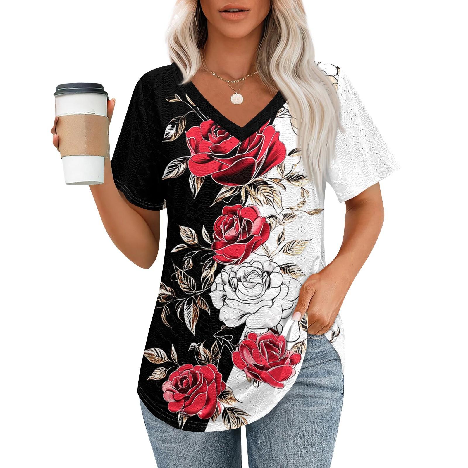 Женские футболки с V-образным вырезом и коротким рукавом, повседневные топы свободного кроя, базовые футболки с закругленным подолом L красный
Женские футболки с V-образным вырезом и коротким рукавом, повседневные топы свободного кроя, базовые футболки с закругленным подолом L красный