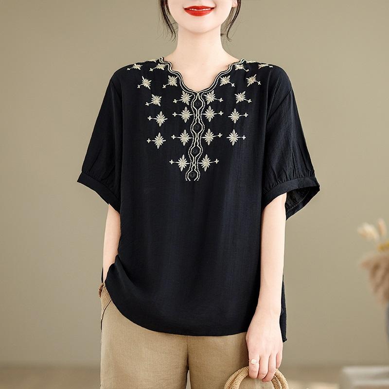 Повседневная свободная летняя футболка большого размера с короткими рукавами, хлопковая винтажная вышивка, топы, женская футболка XL чёрный
Повседневная свободная летняя футболка большого размера с короткими рукавами, хлопковая винтажная вышивка, топы, женская футболка XL чёрный