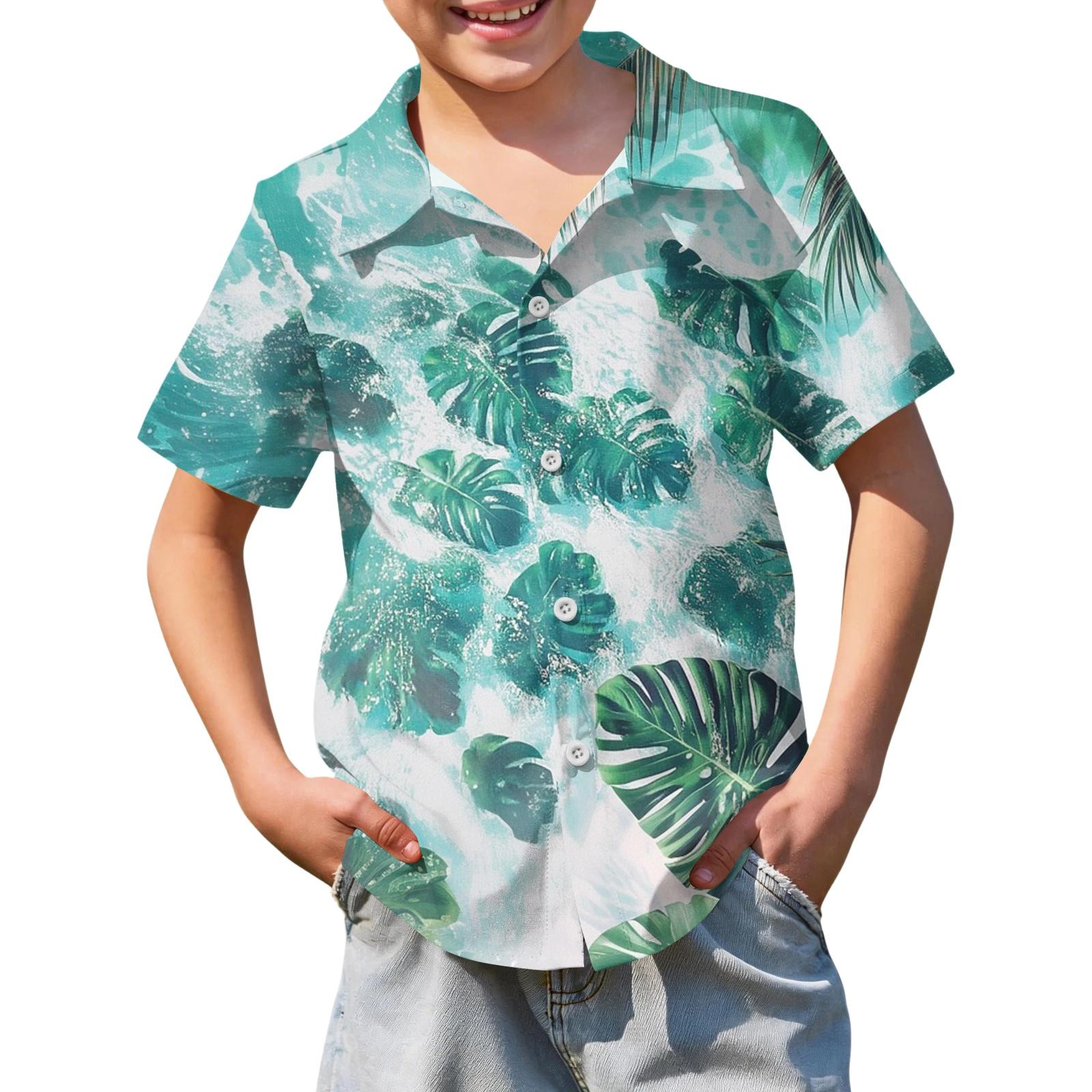 Boys Short Sleeve Button Down Shirt Tropical Leaf Print Lightweight Summer Casual Shirt for Kids Beachwear 120
Boys Short Sleeve Button Down Shirt Tropical Leaf Print Lightweight Summer Casual Shirt for Kids Beachwear 120
