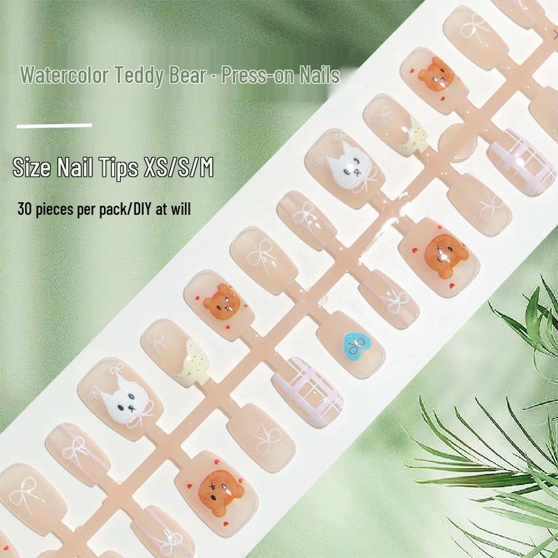 Pink Watercolor Teddy Bear Press-On Nails with Bowknot and Gingham Design - 30 Short Nail Patches
Pink Watercolor Teddy Bear Press-On Nails with Bowknot and Gingham Design - 30 Short Nail Patches