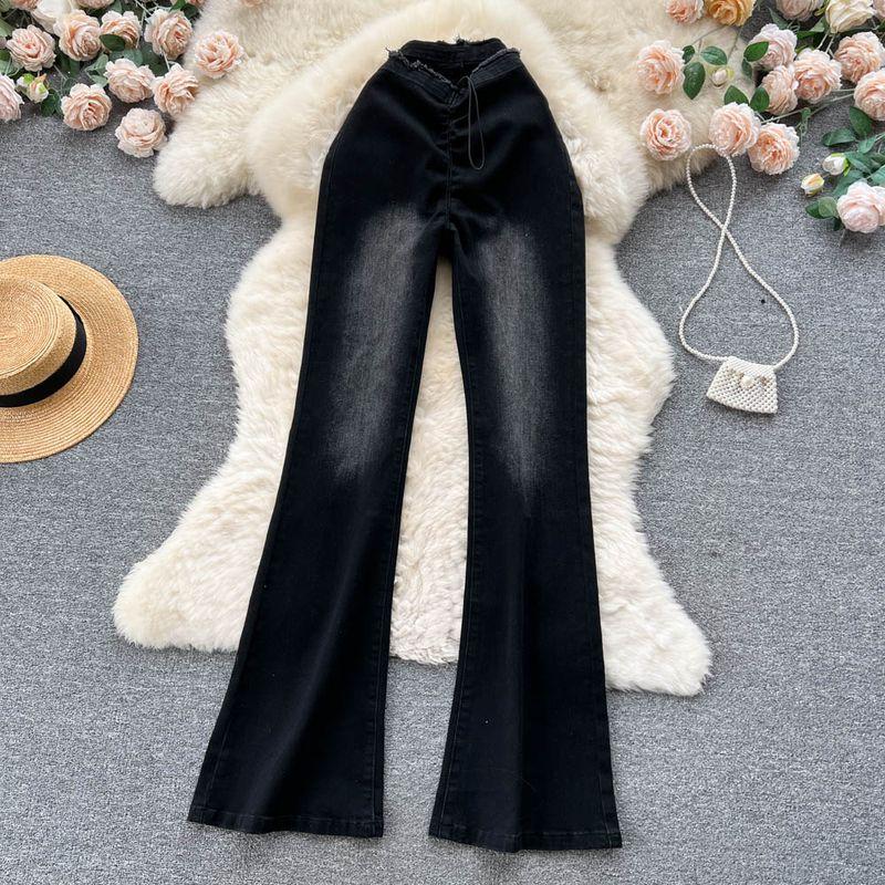 High Waist Slit Drawstring Sexy Slightly Flared Jeans Black S
High Waist Slit Drawstring Sexy Slightly Flared Jeans Black S
