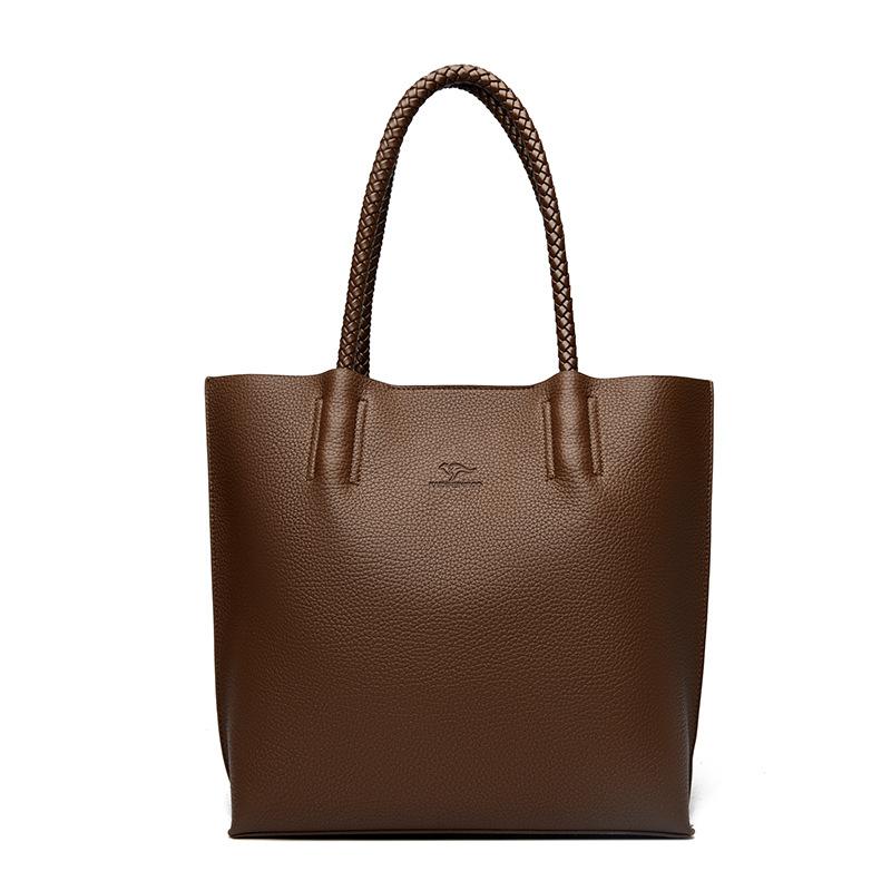 Женская сумка из мягкой кожи, вместительная, модная и повседневная сумка-тоут, универсальная сумка через плечо темно-коричневого