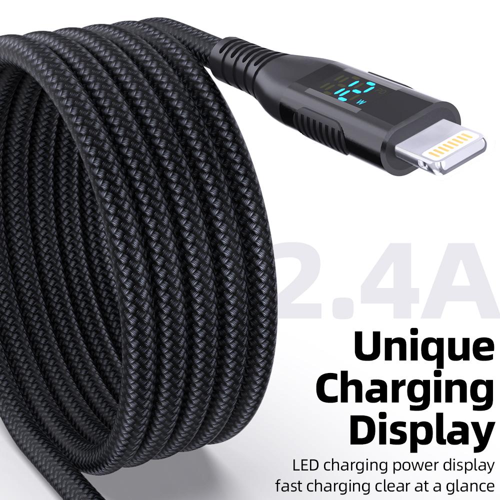 1m USB to Lightning Cable Digital Display 2.4A Nylon Braided Phone Fast Charging Cord Black
1m USB to Lightning Cable Digital Display 2.4A Nylon Braided Phone Fast Charging Cord Black