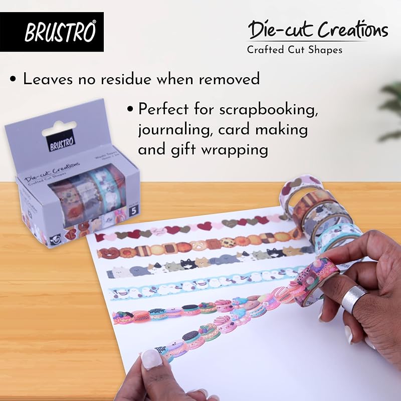 Brustro Die-Cut Creations Washi Tapes | Set Of 5 | 15 Mm X 3 Mtrs | Low Tack Adhesive, Ideal For Scrapbooking, Planners, Die-cut Creations
Brustro Die-Cut Creations Washi Tapes | Set Of 5 | 15 Mm X 3 Mtrs | Low Tack Adhesive, Ideal For Scrapbooking, Planners, Die-cut Creations