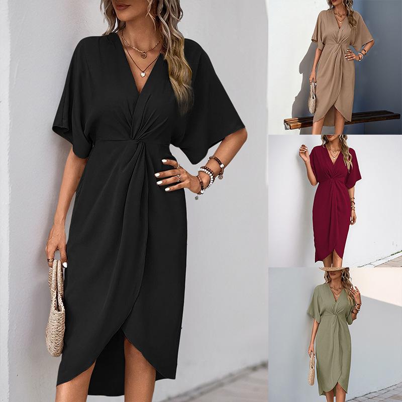 Women s V-Neck Twist Knot Midi Dress with Asymmetrical Hem and Short Sleeves S хакі
Women s V-Neck Twist Knot Midi Dress with Asymmetrical Hem and Short Sleeves S хакі