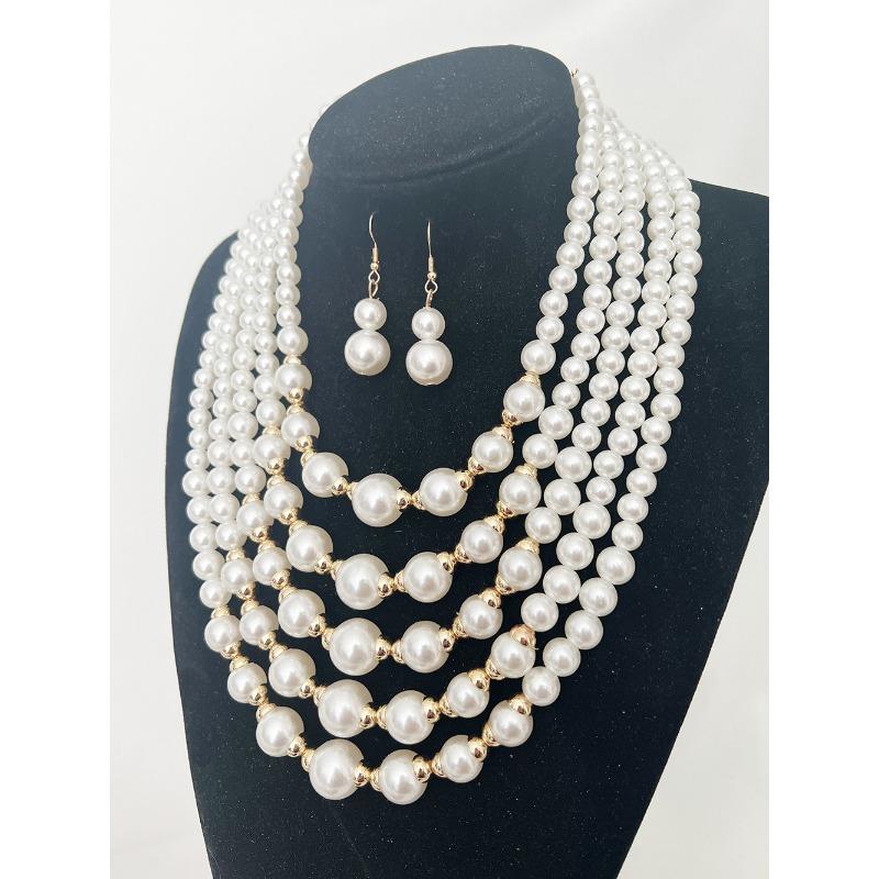 European and American new products fashion luxury exaggerated multi-layer pearl necklace beaded noble temperament versatile earring set
European and American new products fashion luxury exaggerated multi-layer pearl necklace beaded noble temperament versatile earring set