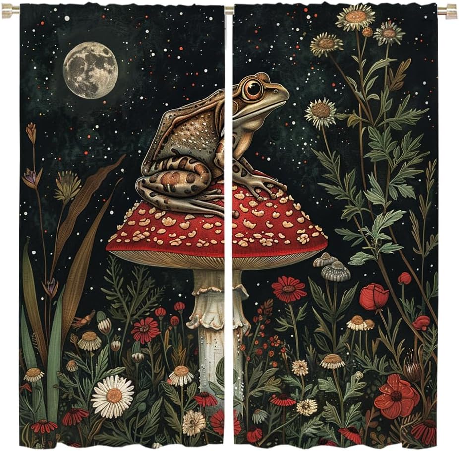 Blackout Vintage Mushroom Frog Florals Curtains Watercolor Spring Garden Full Moon Printed Perforated Li Curtain Rustic Made Of Polyester Washable W100*H70(CM)-Grommet top&2PCS
Blackout Vintage Mushroom Frog Florals Curtains Watercolor Spring Garden Full Moon Printed Perforated Li Curtain Rustic Made Of Polyester Washable W100*H70(CM)-Grommet top&2PCS