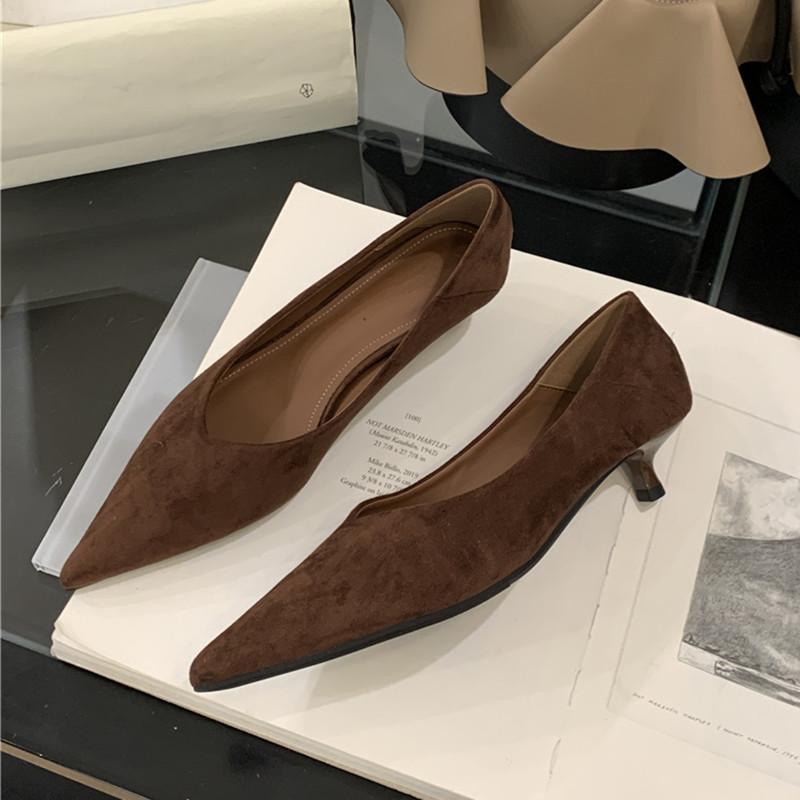 Мода Танцуем Осень Остроносые Женские Сандалии Сексуальные Мелкие Туфли-Лодочки Без Застежки Модные Тонкие Высокие Каблуки Женские Элегантные Туфли для Платья 39 коричневый