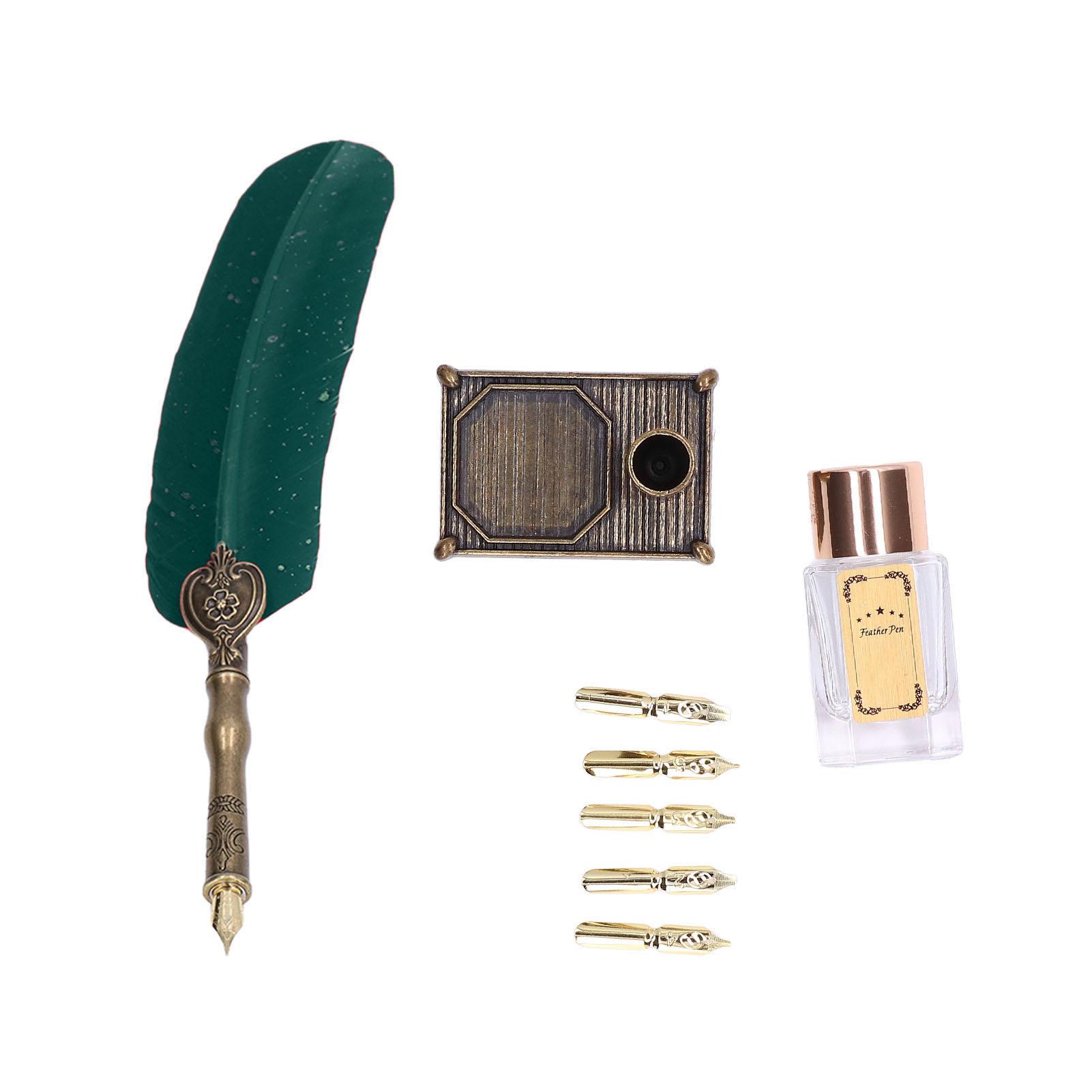 Feather Pen Sprinkle Gold Luxury Vintage Style Quill Feather Pen with Base Nibs Ink Bottle for Calligraphy Gift Green
Feather Pen Sprinkle Gold Luxury Vintage Style Quill Feather Pen with Base Nibs Ink Bottle for Calligraphy Gift Green