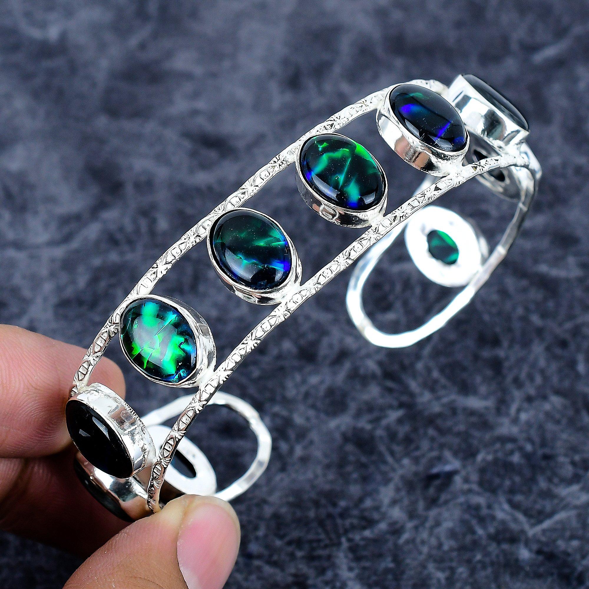 Ammolite Gemstone Handmade 925 Sterling Silver Cuff Bangle Adjustable M-3315
Ammolite Gemstone Handmade 925 Sterling Silver Cuff Bangle Adjustable M-3315