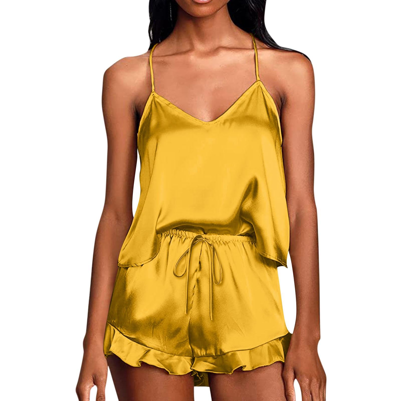 Пижама для женщин комплект из атласа 2 предмета шелковый топ и шорты повседневная мода с оборками мягкая одежда для сна XL жёлтый
Пижама для женщин комплект из атласа 2 предмета шелковый топ и шорты повседневная мода с оборками мягкая одежда для сна XL жёлтый