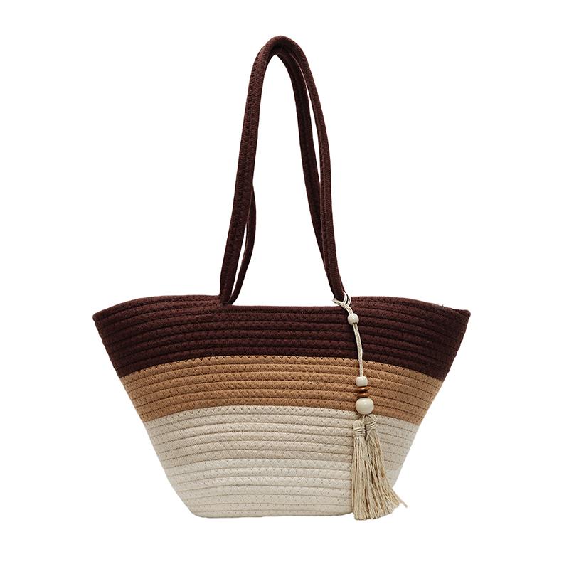 Cotton Rope Woven Design Shoulder Tote Bags For Women Striped Big Capacity Summer Beach Shoppers With Tassel Luxury Handbag 43x24x12cm
Cotton Rope Woven Design Shoulder Tote Bags For Women Striped Big Capacity Summer Beach Shoppers With Tassel Luxury Handbag 43x24x12cm