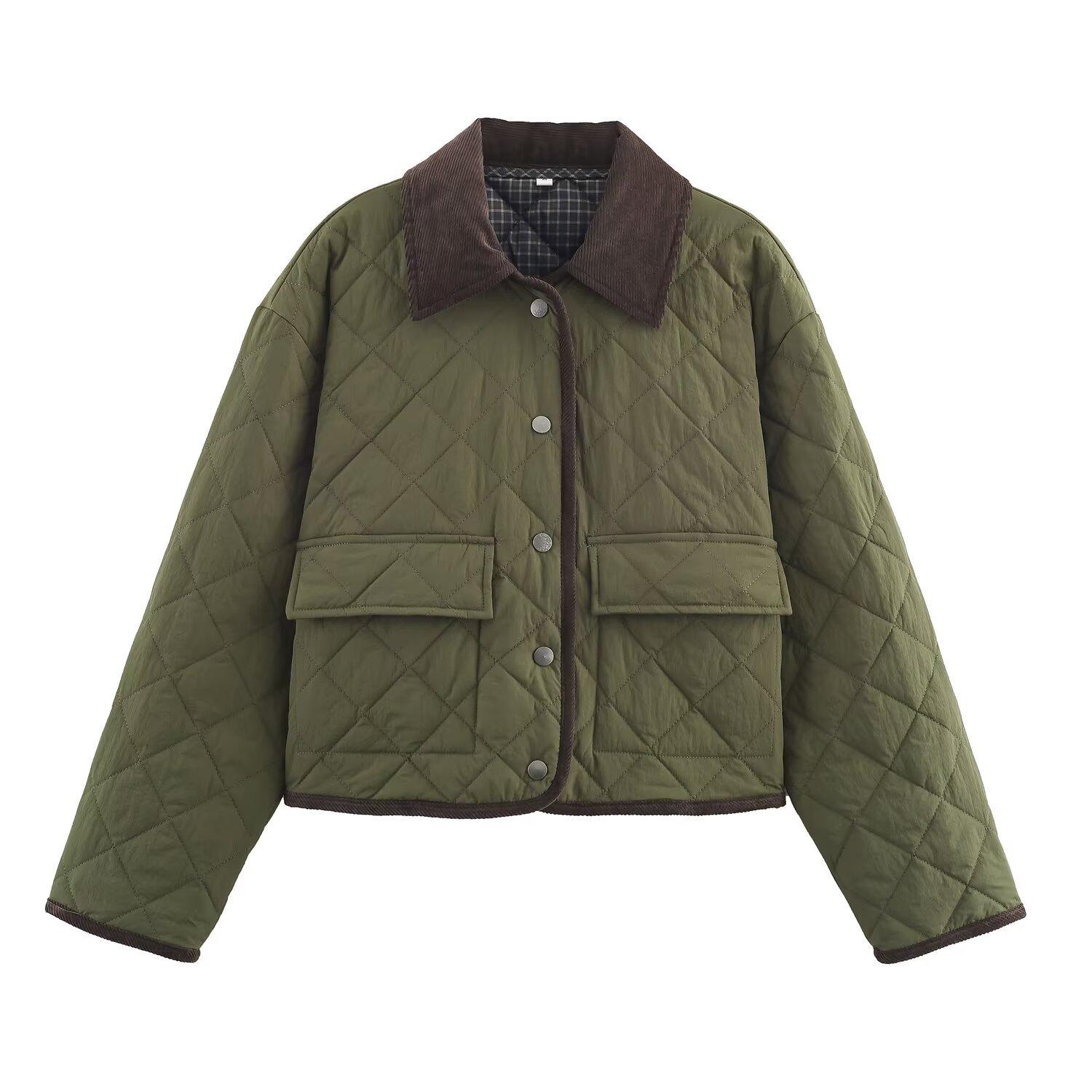 European & American Women s Casual Corduroy Quilted Nylon Lapel Jacket - Fashionable Lazy Style Medium армія зелений колір
European & American Women s Casual Corduroy Quilted Nylon Lapel Jacket - Fashionable Lazy Style Medium армія зелений колір