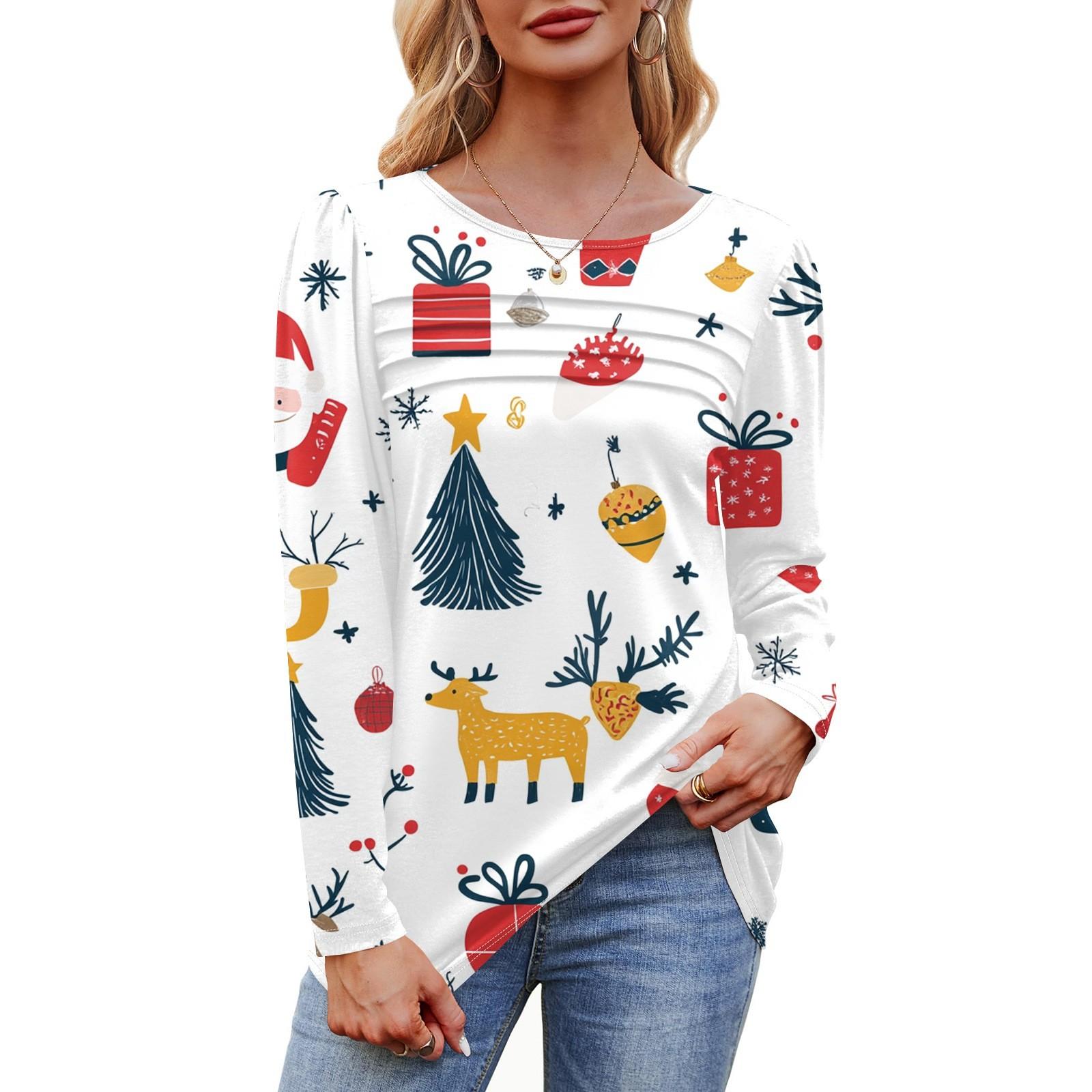 Жіноча футболка з круглим вирізом, плісе, з довгим рукавом, з принтом різдвяної ялинки та сніжинок XXXL білий
Жіноча футболка з круглим вирізом, плісе, з довгим рукавом, з принтом різдвяної ялинки та сніжинок XXXL білий