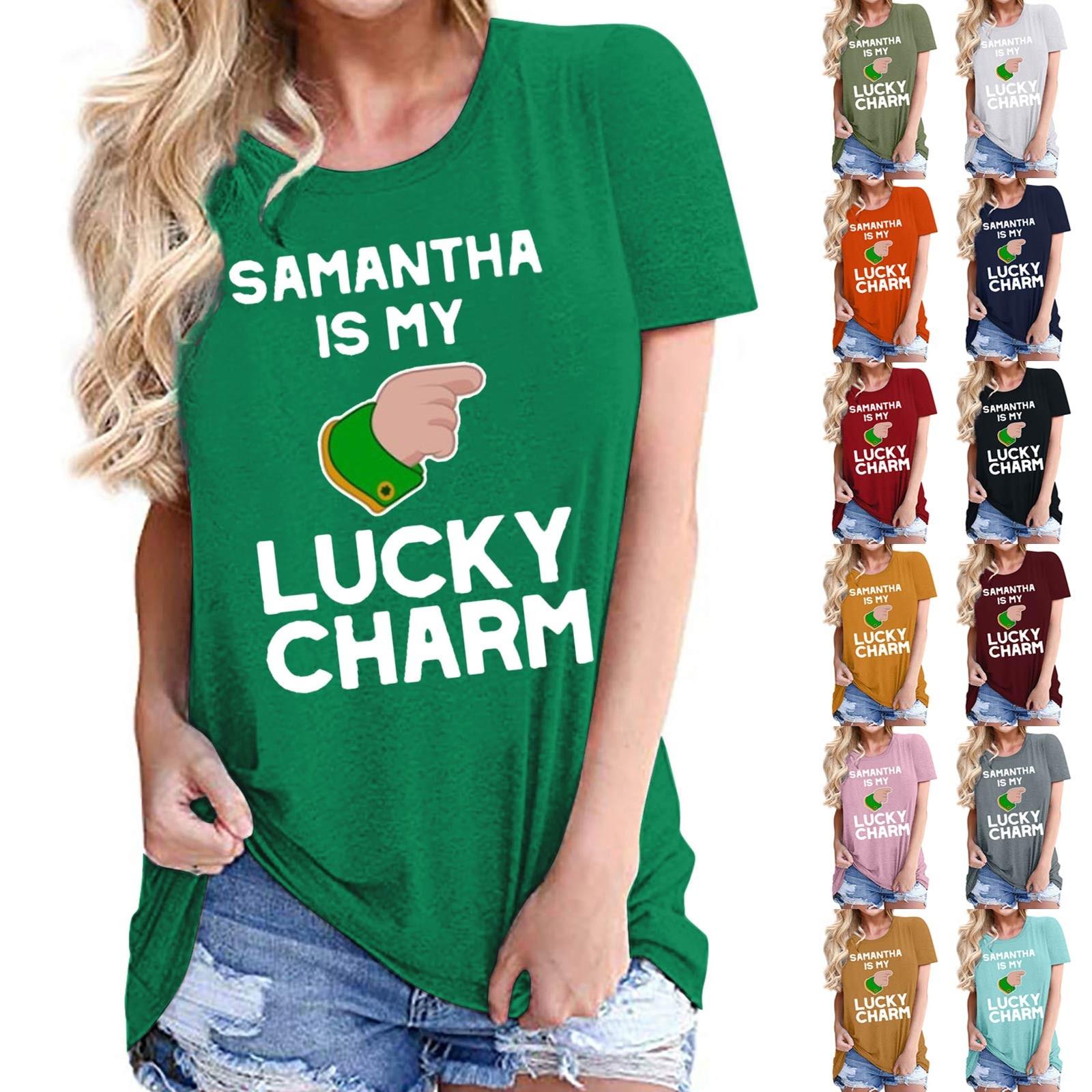 Модная женская повседневная свободная шея с коротким рукавом St. Футболки с принтом «День Святого Патрика» 
Модная женская повседневная свободная шея с коротким рукавом St. Футболки с принтом «День Святого Патрика»