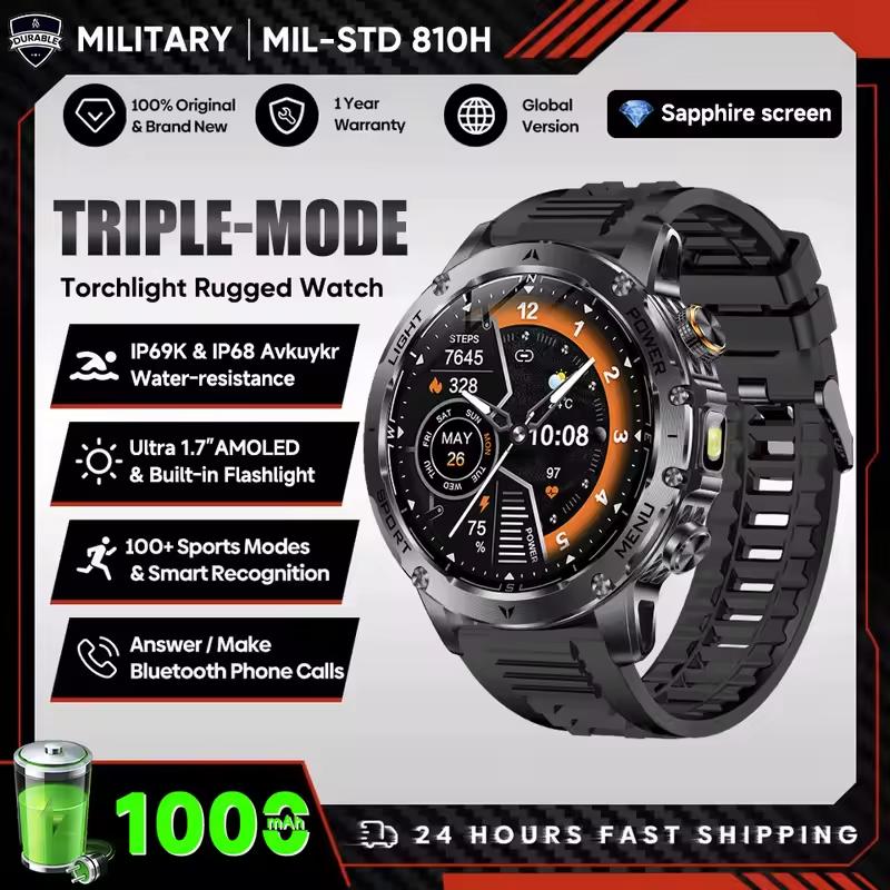 New Men Military Outdoor 1000mAh Battery Smart Watch GPS NFC Watches 3ATM Waterproof Swim 1.7-inch HD Bluetooth Call Smartwatch Military Grade чёрный
New Men Military Outdoor 1000mAh Battery Smart Watch GPS NFC Watches 3ATM Waterproof Swim 1.7-inch HD Bluetooth Call Smartwatch Military Grade чёрный
