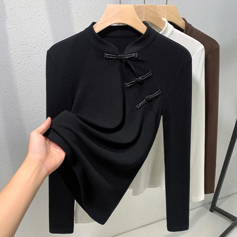 Базовая рубашка со стоячим воротником для женщин, новый стиль для осени и зимы, модальная футболка в китайском стиле, новый китайский топ на пуговицах M чёрный
Базовая рубашка со стоячим воротником для женщин, новый стиль для осени и зимы, модальная футболка в китайском стиле, новый китайский топ на пуговицах M чёрный