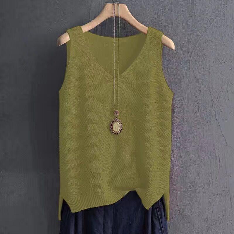 Модный жилет большого размера из ледяного шелка с подтяжками, женская трикотажная рубашка с V-образным вырезом, топ без рукавов, элегантные однотонные свободные повседневные простые рубашки 5XL
Модный жилет большого размера из ледяного шелка с подтяжками, женская трикотажная рубашка с V-образным вырезом, топ без рукавов, элегантные однотонные свободные повседневные простые рубашки 5XL