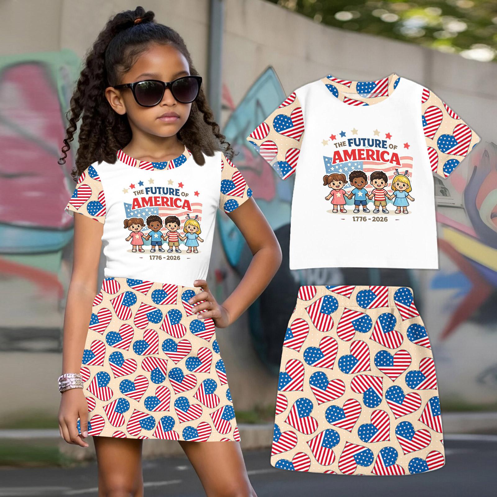 Girls Independence Day Print Loose Fit Casual Round Neck Short Sleeve Top and Skirt Set Summer Outfit for Kids 100
Girls Independence Day Print Loose Fit Casual Round Neck Short Sleeve Top and Skirt Set Summer Outfit for Kids 100