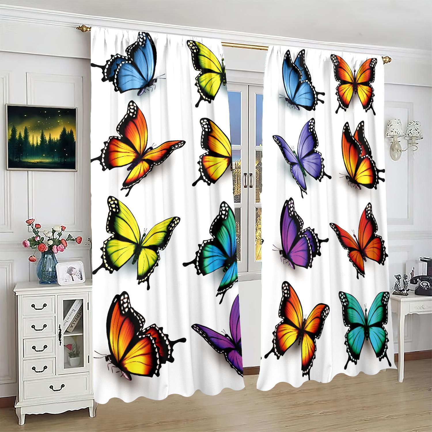 2 шт. - Бабочка - занавеска с принтом - материал полиэстер - для спальни, гостиной, кабинета, занавеска, препятствующая приватности 30inchx65inchx2Pcs