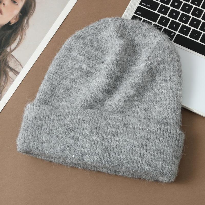 Новая осенне-зимняя шапка женская с пайетками теплая шерстяная шапка для улицы повседневная ветрозащитная шапка-ушанка ветрозащитная шапка ONE SIZE светло-серый