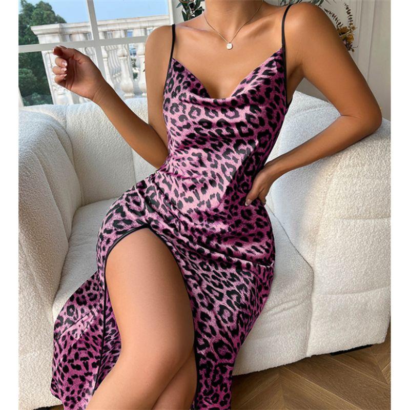 European and American Sexy Suspenders Dress Nightdress Long Dress Sexy Pajama Midi Dress Nightdress Purple leopard print S
European and American Sexy Suspenders Dress Nightdress Long Dress Sexy Pajama Midi Dress Nightdress Purple leopard print S
