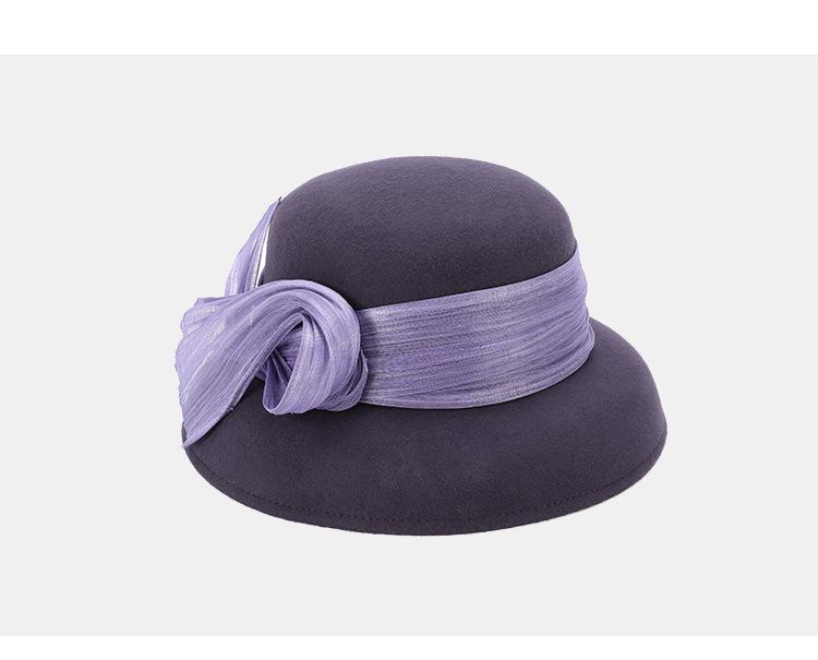 Женская модная вуаль Fedora, однотонная теплая зимняя шапка, 100% шерсть, ведро-клош с бантом, церковное свадебное платье, шляпа-волшебница 56-58cm фиолетовый