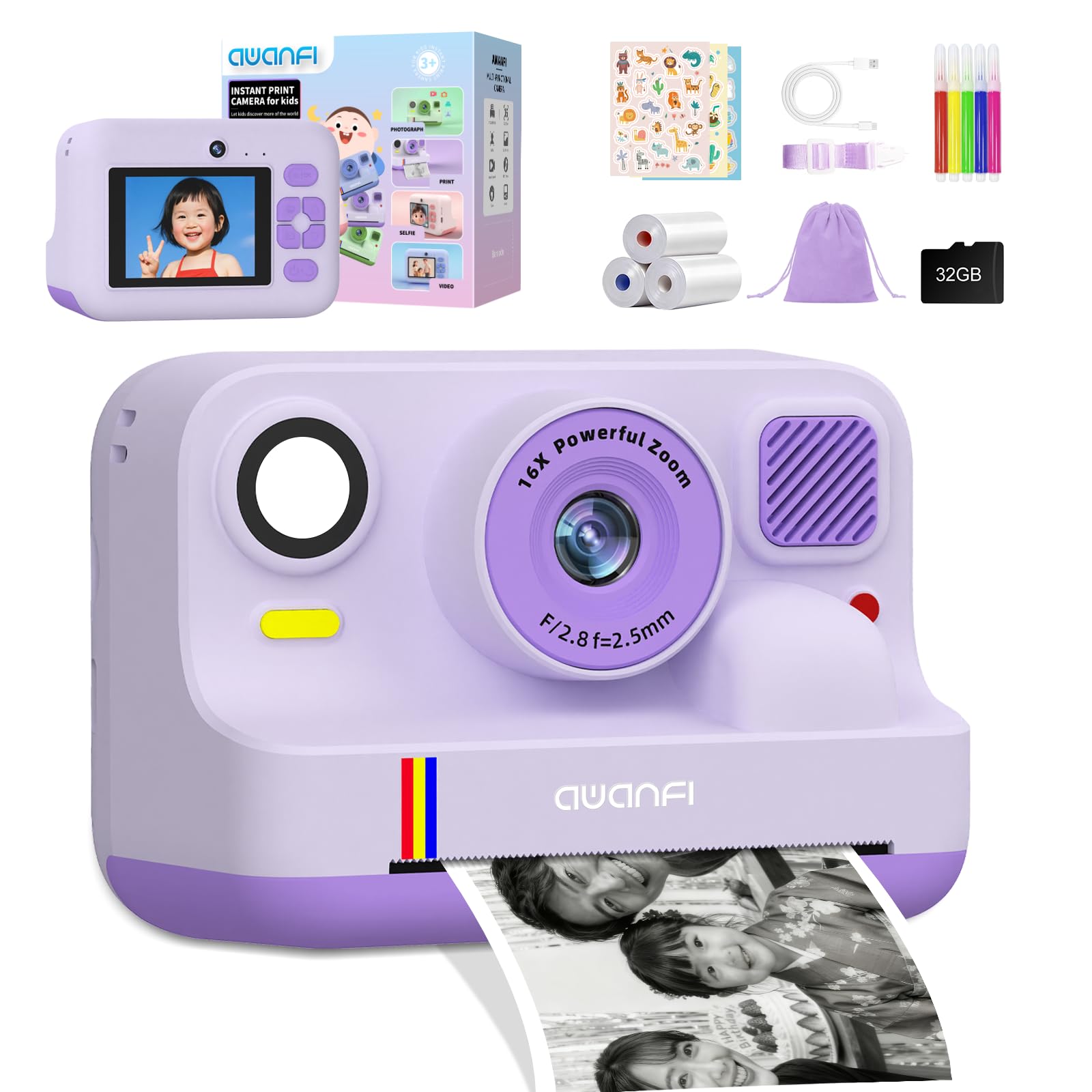 AWANFI Kids Digital Camera with Instant Printing & Smartphone Photo Printing, 3-Color Thermal Paper, 1080P Video, 48MP, USB-C Charging, 1300mAh High
AWANFI Kids Digital Camera with Instant Printing & Smartphone Photo Printing, 3-Color Thermal Paper, 1080P Video, 48MP, USB-C Charging, 1300mAh High