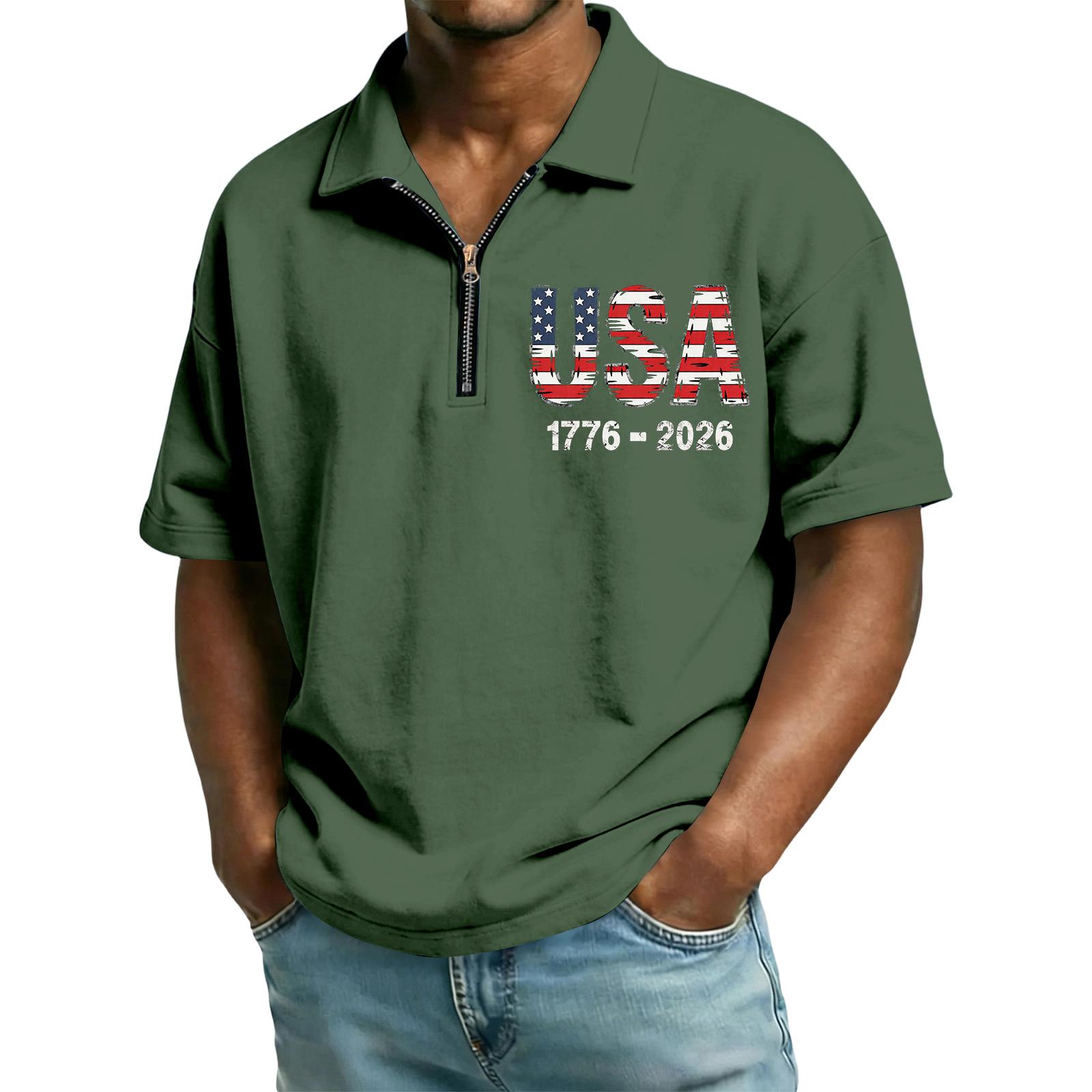 Men’s Short Sleeve Polo Shirt with Zipper Collar USA Letter Print 1776-2026 Casual Lightweight Top for Everyday Wear L
Men’s Short Sleeve Polo Shirt with Zipper Collar USA Letter Print 1776-2026 Casual Lightweight Top for Everyday Wear L