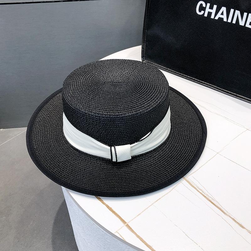 Новая французская соломенная шляпа с плоским верхом, детская летняя соломенная шляпа, солнцезащитная шляпа для пляжа, пляжная шляпа от солнца ONE SIZE чёрный