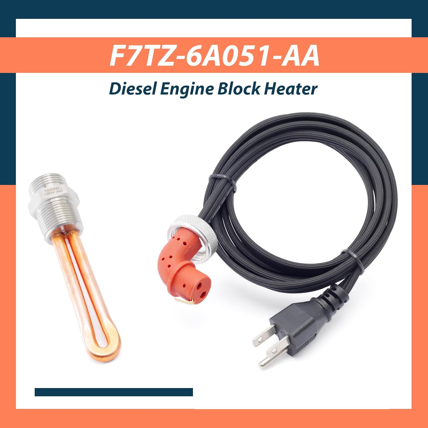 F7TZ-6A051-AA Diesel Engine Block Heater Replacement for Ford F-250 F-350 7.3L for Powerstroke Diesel 1995-2003 with Cable Cord 120v 1000w 3/4 NPT
F7TZ-6A051-AA Diesel Engine Block Heater Replacement for Ford F-250 F-350 7.3L for Powerstroke Diesel 1995-2003 with Cable Cord 120v 1000w 3/4 NPT