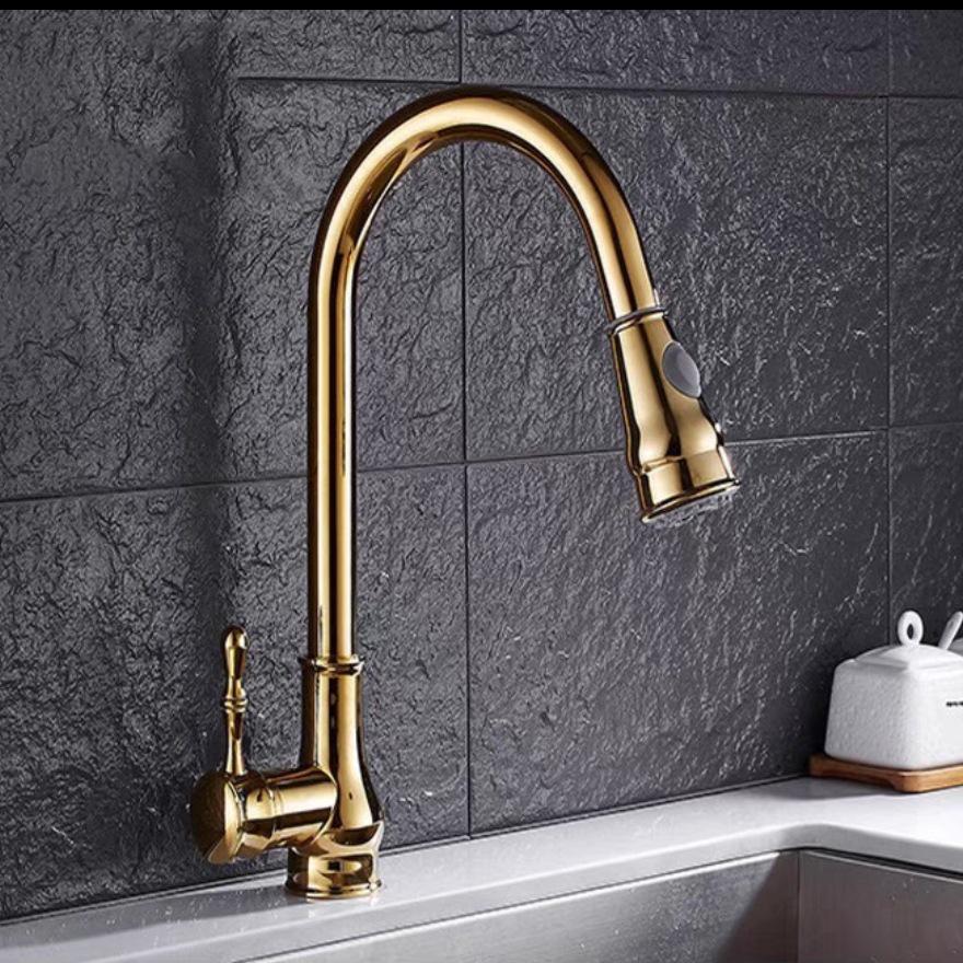 Antique Brushed Gold Retro European Kitchen Faucet with Pull-out Sprayer for Hot & Cold Water
Antique Brushed Gold Retro European Kitchen Faucet with Pull-out Sprayer for Hot & Cold Water