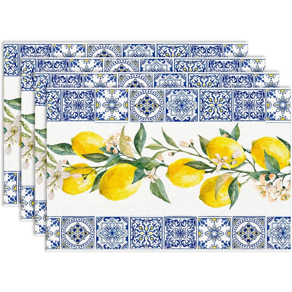 Lemon Tiles Placemat Spring Summer Yellow Lemon Blue Ceramic Leaves Farmhouse Table Mats for Party Kitchen Dining Table 4PC-30X45cm
Lemon Tiles Placemat Spring Summer Yellow Lemon Blue Ceramic Leaves Farmhouse Table Mats for Party Kitchen Dining Table 4PC-30X45cm