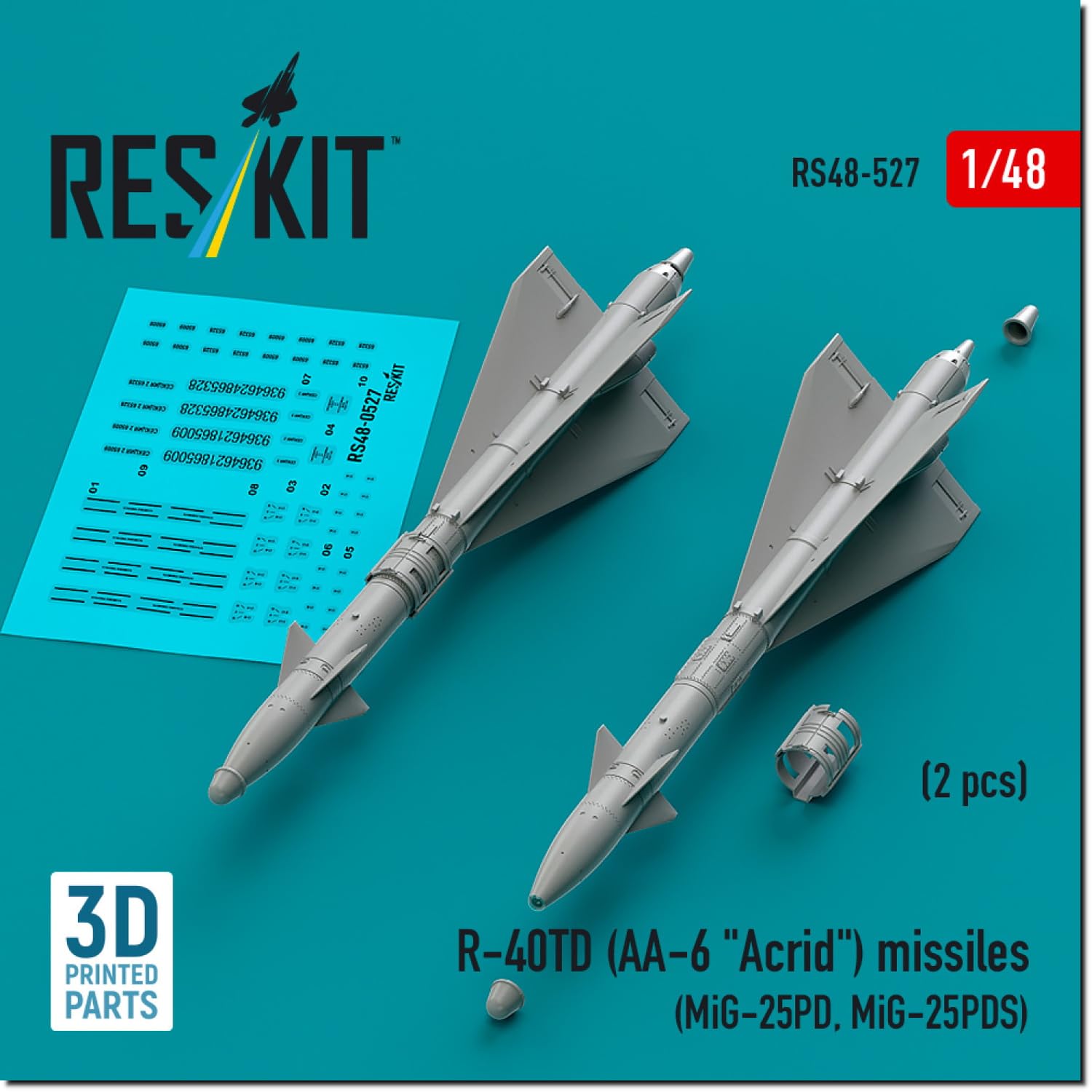 Reskit Acrid Infrared Guided Missile 2pcs Plastic Model Parts 1/48 R-40TD AA-6 Air-to-Air (for MiG-25PD/PDS) RSK48-0527 (Airplane)
Reskit Acrid Infrared Guided Missile 2pcs Plastic Model Parts 1/48 R-40TD AA-6 Air-to-Air (for MiG-25PD/PDS) RSK48-0527 (Airplane)