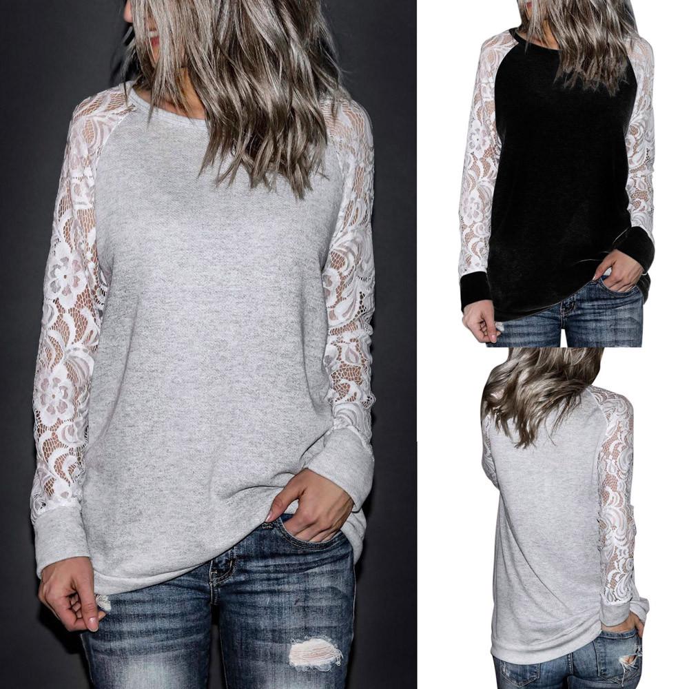 Модная женская повседневная кружевная футболка с длинным рукавом и круглым вырезом, блузка, топы
Модная женская повседневная кружевная футболка с длинным рукавом и круглым вырезом, блузка, топы