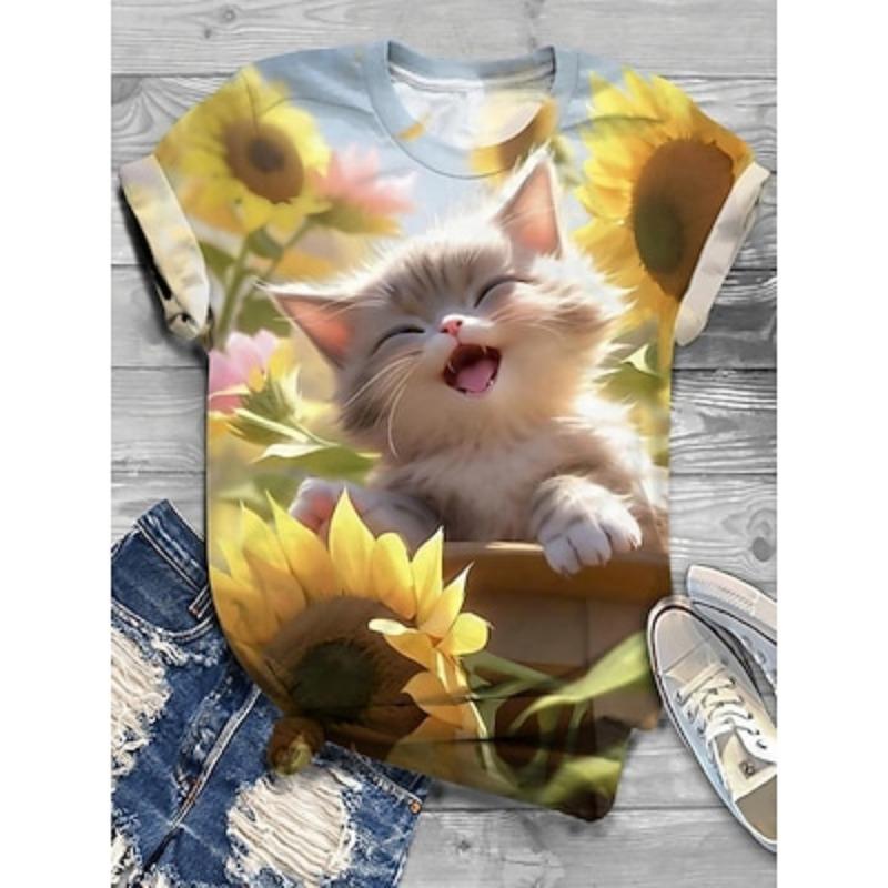 Women s T Shirt Fashion Funny Floral Cat Print Short Sleeve Regular Tops Round Neck Holiday Summer S
Women s T Shirt Fashion Funny Floral Cat Print Short Sleeve Regular Tops Round Neck Holiday Summer S