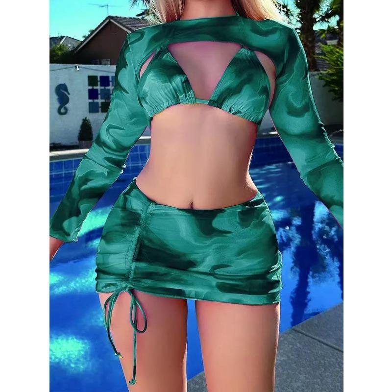 New European and American Tie-dye Bikini 4-piece Swimsuit Women s Long-sleeved Blouse Beach Bikini Swimsuit XL темно-зелений колір
New European and American Tie-dye Bikini 4-piece Swimsuit Women s Long-sleeved Blouse Beach Bikini Swimsuit XL темно-зелений колір