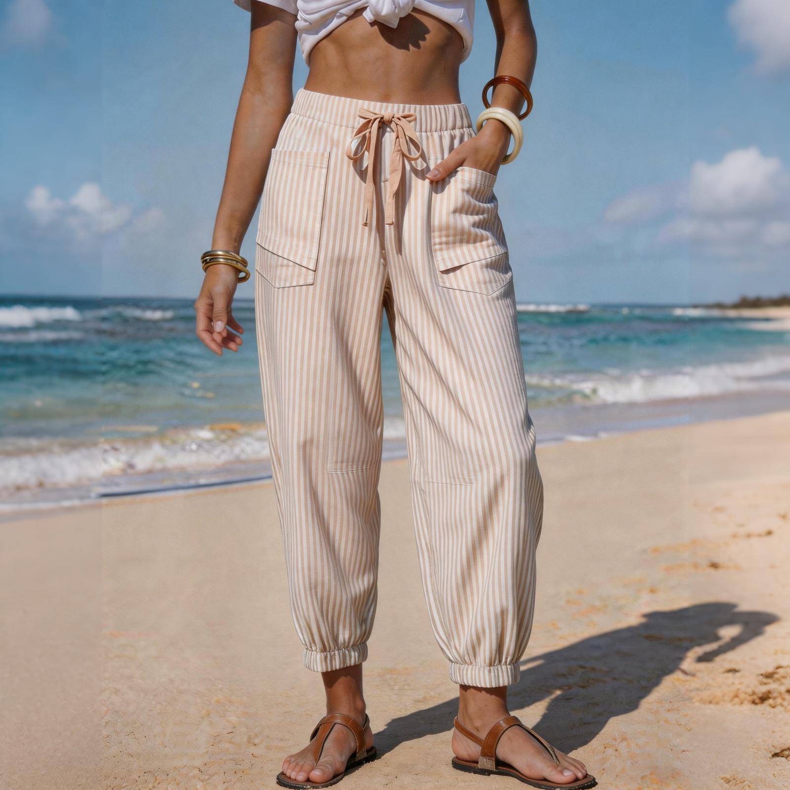 Women Casual Striped Pants Drawstring Waist with Pockets Lightweight Elastic Cuff Ankle Length Jogger Trousers L бежевый
Women Casual Striped Pants Drawstring Waist with Pockets Lightweight Elastic Cuff Ankle Length Jogger Trousers L бежевый