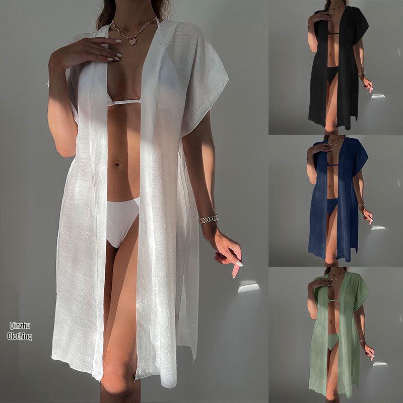Bamboo Cotton Beach Cover-up Cardigan - Loose Sun Protection Outwear One Size темно-синього кольору
Bamboo Cotton Beach Cover-up Cardigan - Loose Sun Protection Outwear One Size темно-синього кольору