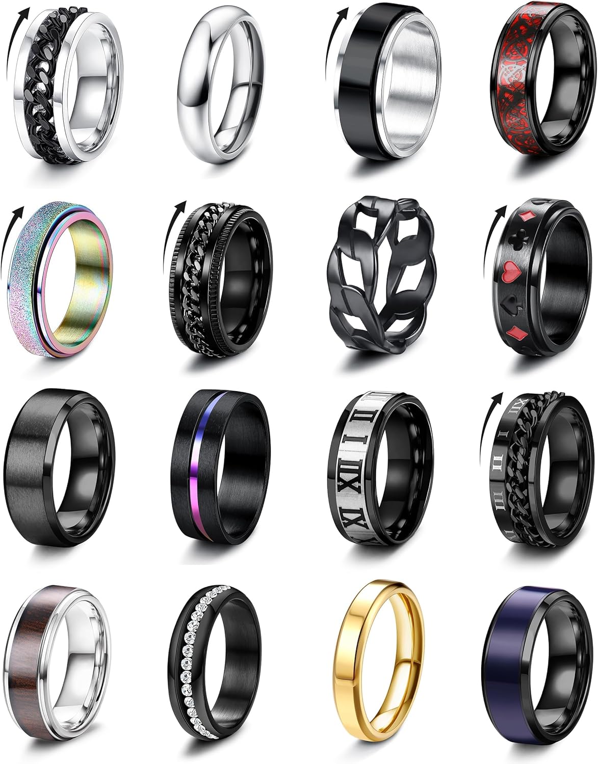 Bobisty 16Pcs Stainless Steel Fidget Rings for Men Women Stress Anxiety Relief Spinner Rings Set for Wedding Promise Rings Pack 8
Bobisty 16Pcs Stainless Steel Fidget Rings for Men Women Stress Anxiety Relief Spinner Rings Set for Wedding Promise Rings Pack 8
