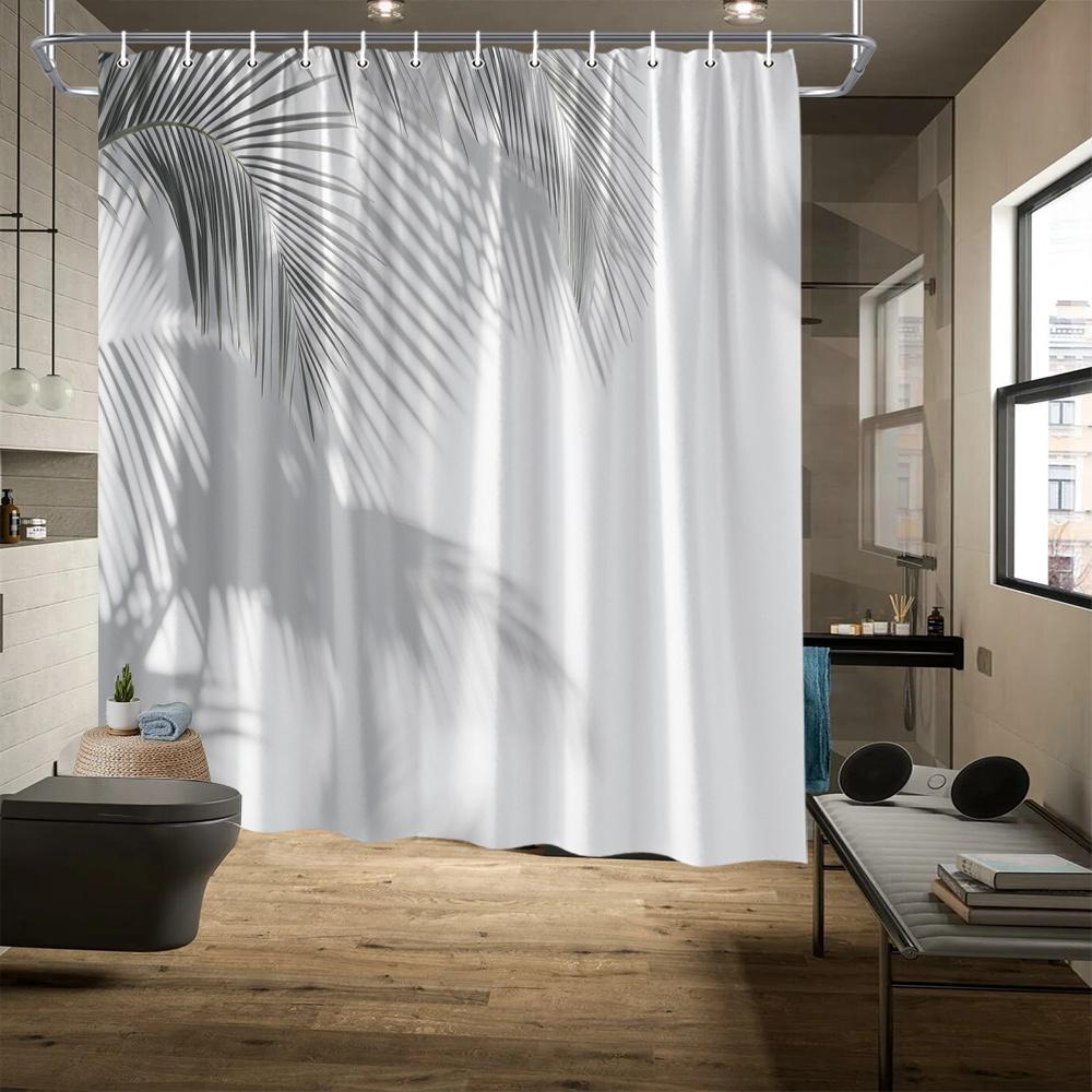 Minimalist Palm Leaf Shower Curtain, White Polyester With Shadow Design, Fade-Resistant, Modern Bathroom Decor W60H190(CM)-1 Pcs
Minimalist Palm Leaf Shower Curtain, White Polyester With Shadow Design, Fade-Resistant, Modern Bathroom Decor W60H190(CM)-1 Pcs