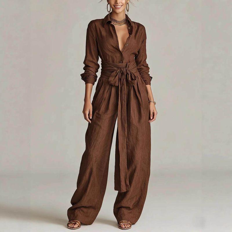 Solid Color High Waisted Short Sleeved Pants Set Brown 2XL
Solid Color High Waisted Short Sleeved Pants Set Brown 2XL