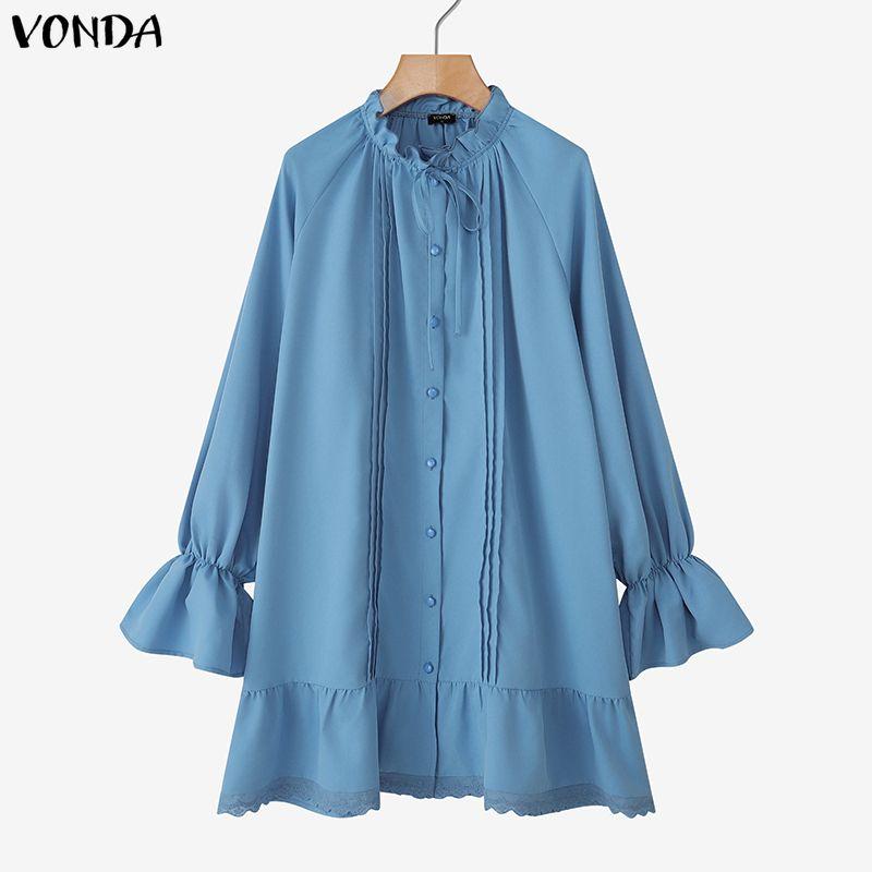 VONDA Женское платье-рубашка с воротником-стойкой, однотонное, свободного кроя, с длинным рукавом, повседневное, с оборками 5XL синий
VONDA Женское платье-рубашка с воротником-стойкой, однотонное, свободного кроя, с длинным рукавом, повседневное, с оборками 5XL синий