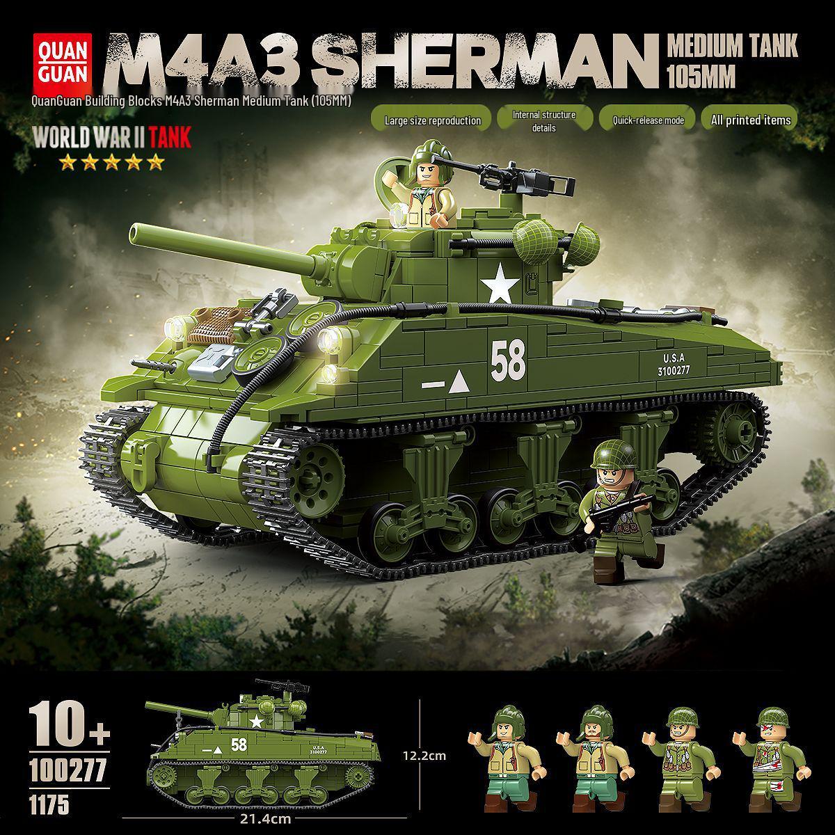 M4A3 Sherman Medium Tank Building Block Toy: Full Crown Intellectual Assembly Set for Boys 1175 pcs
M4A3 Sherman Medium Tank Building Block Toy: Full Crown Intellectual Assembly Set for Boys 1175 pcs
