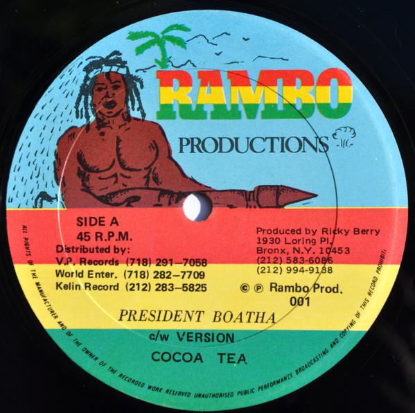12inch Record COCOA TEA - President Boatha / Flood Victim RP001 Rambo Productio 1988 Reggae, Ska & Dub Used
12inch Record COCOA TEA - President Boatha / Flood Victim RP001 Rambo Productio 1988 Reggae, Ska & Dub Used